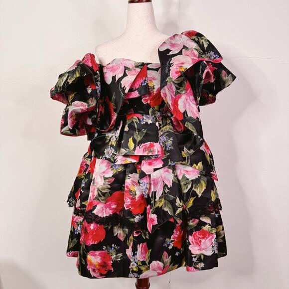Dolce & Gabbana Runway Dark Floral Ruffle Mini Dress NWT IT 38 US 2 Romantic - Picture 2 of 16